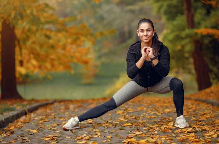 sports girl black top training autumn park