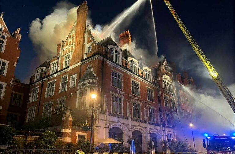 Fire Erupts at London’s Chiltern Firehouse_Image Via_X_LFB