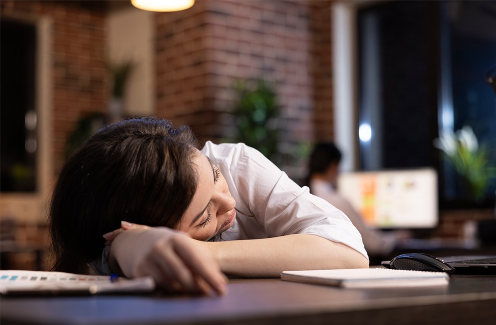 A women sleeping of fatigue