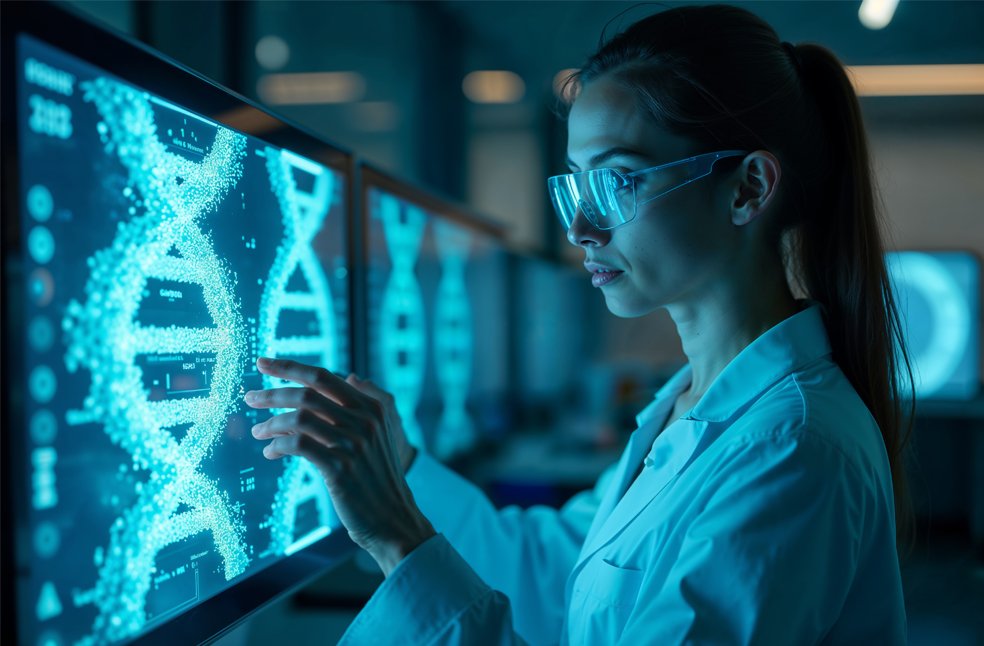 A medical professional looking into DNA sequence