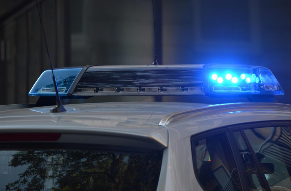 Vehicle Blue Emergency Light Turned on