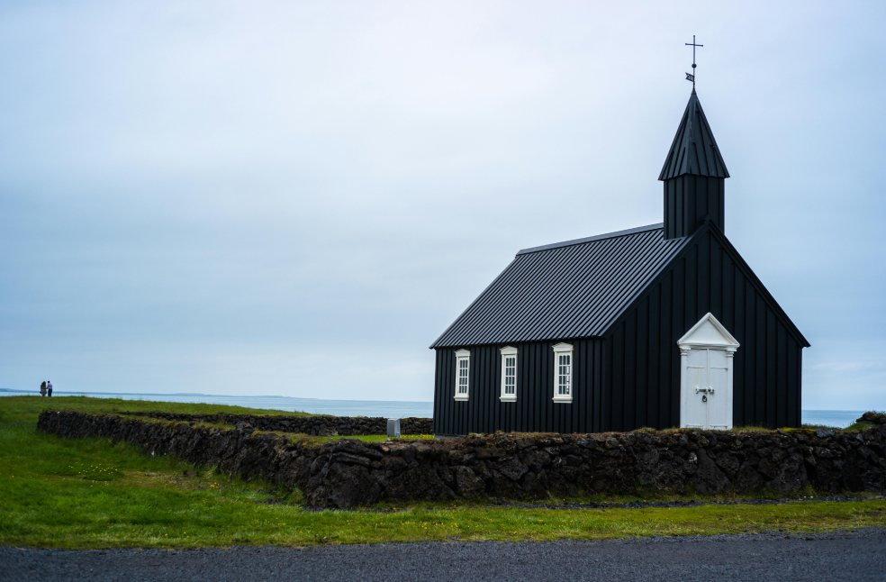 Black Church in Scenic Icelandic Countryside, Iceland