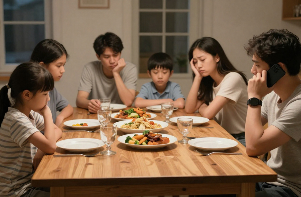Evening family dinner at home