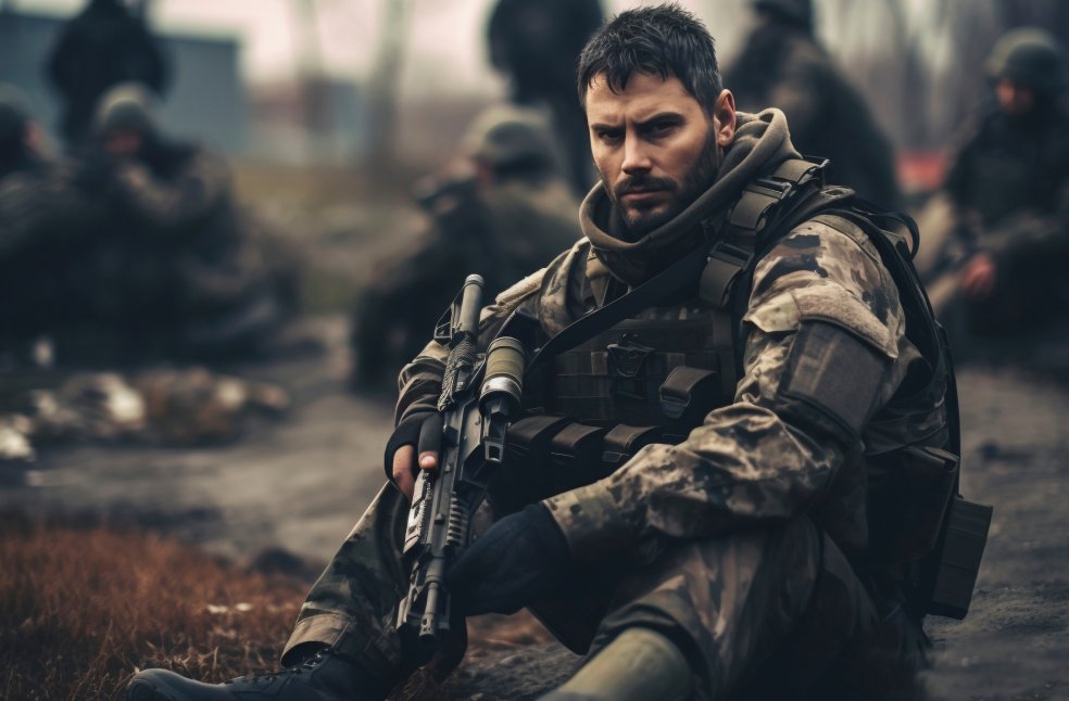 Side view soldiers fighting during war