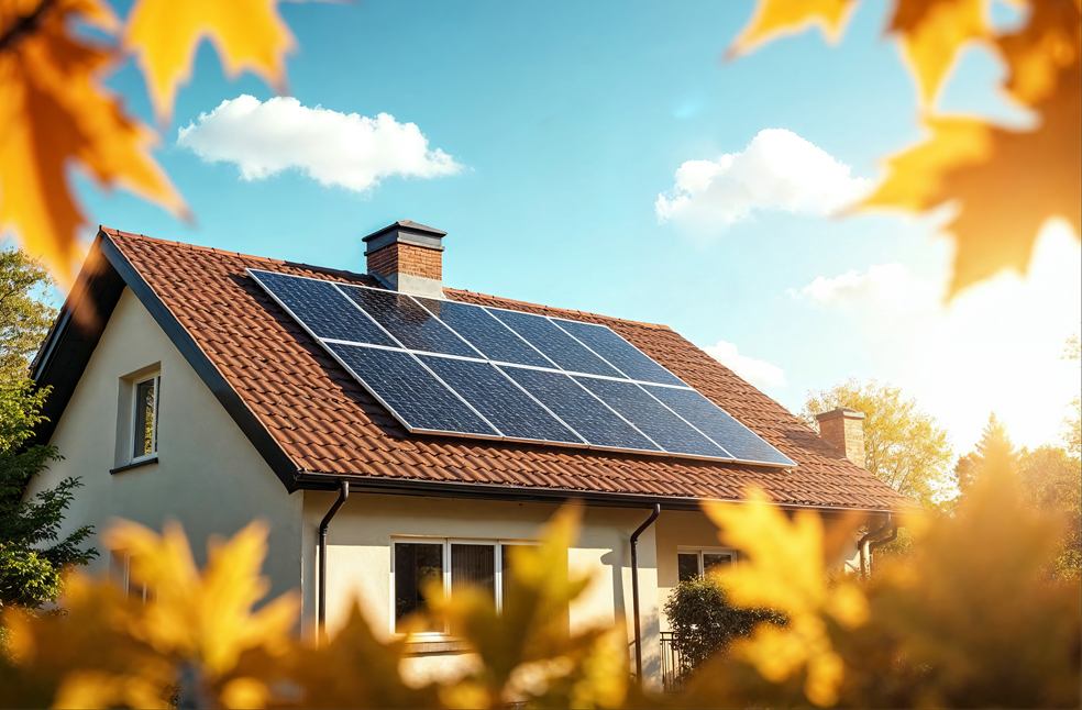 Solar panels on a house roof