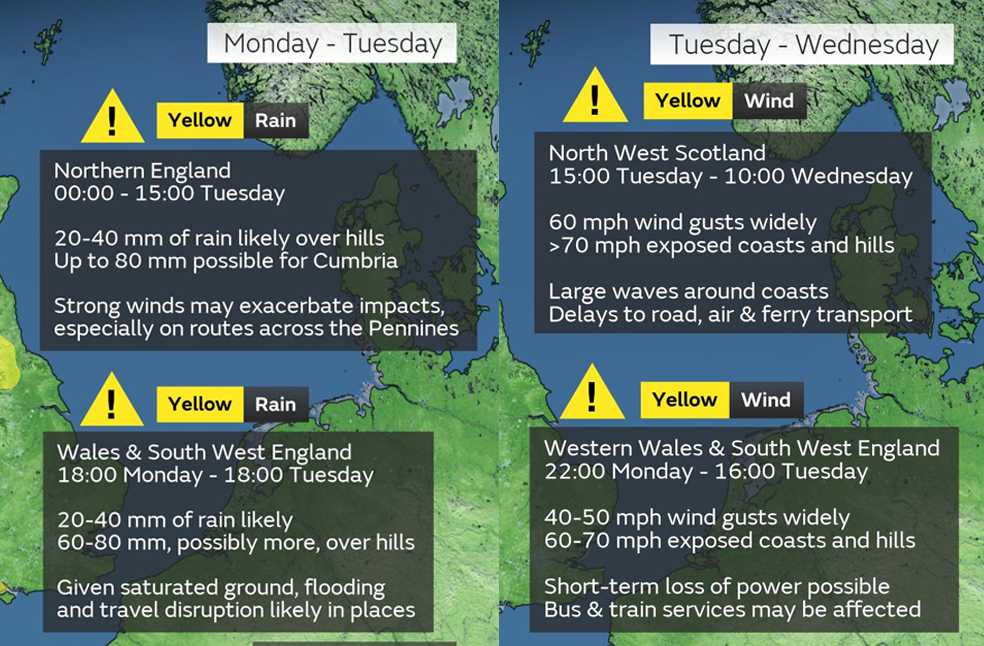 Yellow rainfall alert-Image Via-X-Met Office UK
