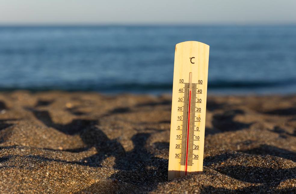 Heatwave shown by close-up thermometer displaying extremely high temperature