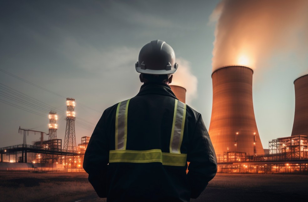 People in hazmat suits working at a nuclear power plant