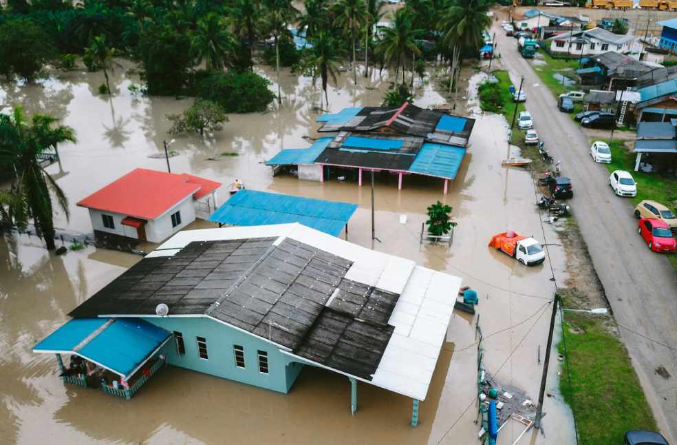 Aerial View of Flooded House