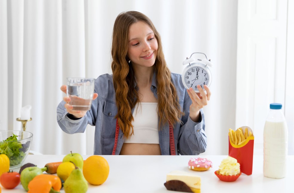 Medium shot woman holding clock
