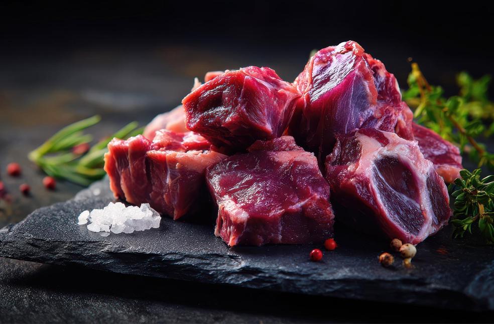 Read meat kept on a table