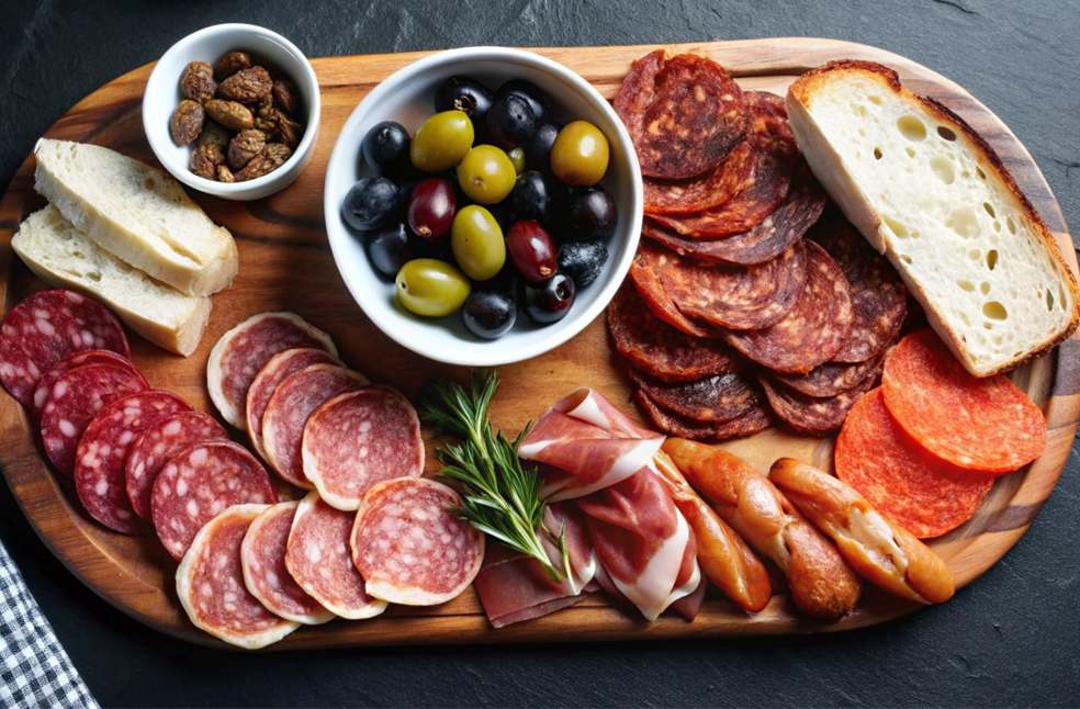 Salami and some other cure meats with olives