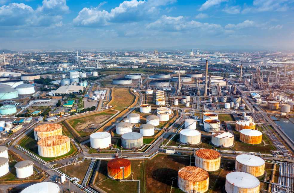 Aerial view of gas and oil refinery, Oil Industry.