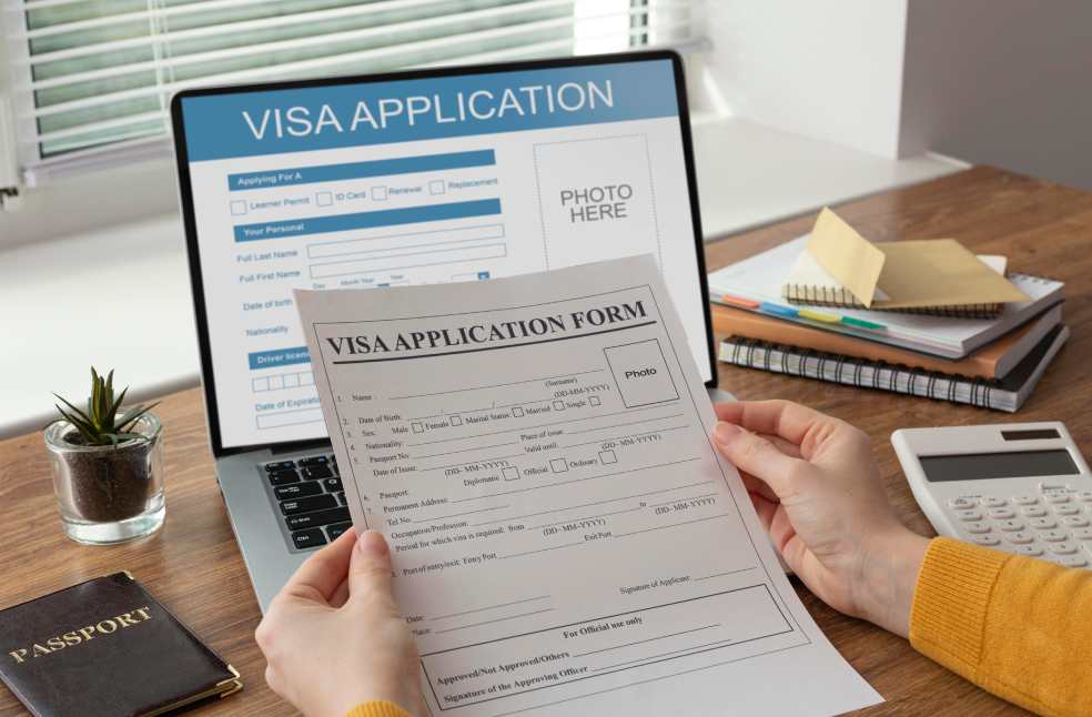 Visa application form on laptop