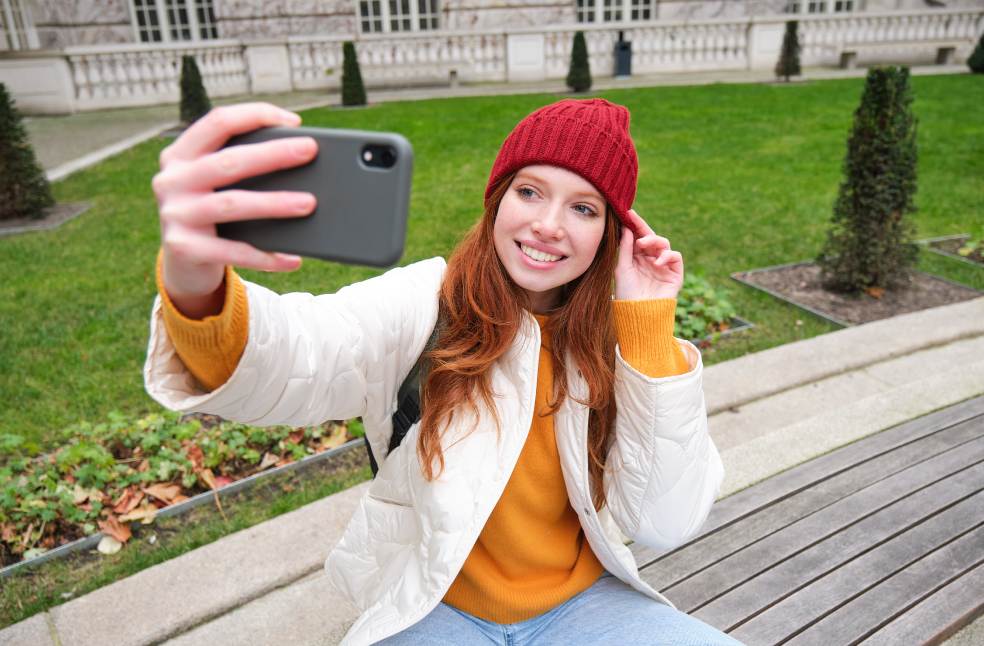 Women taking selfie