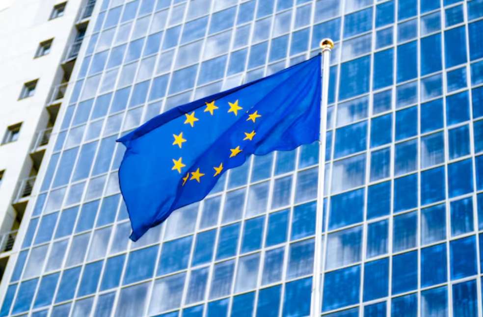 Image of eu flag fluttering on wind