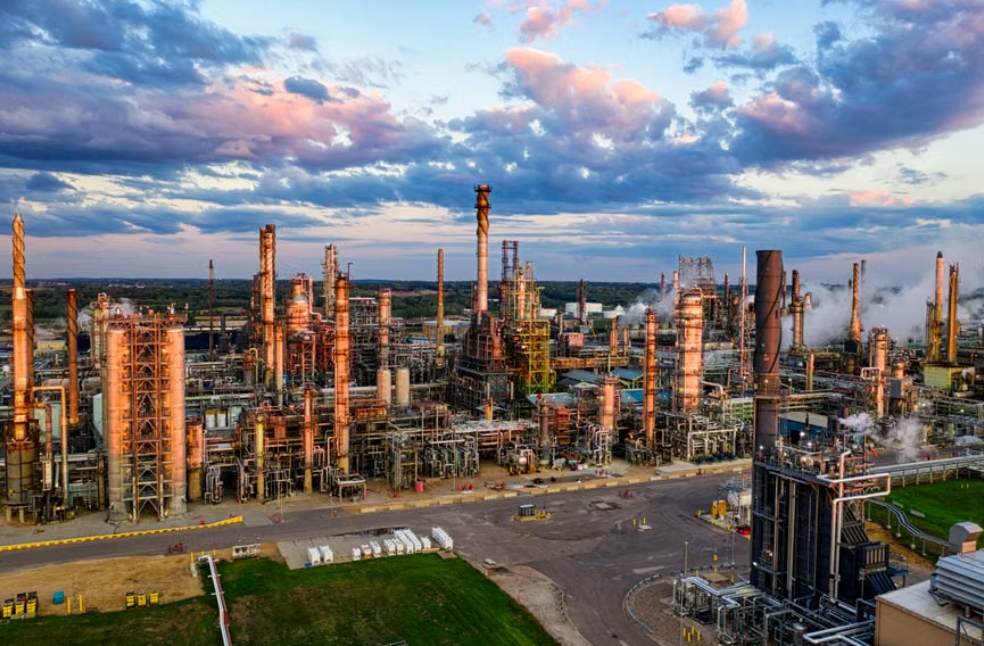 Stunning aerial shot of an oil refinery
