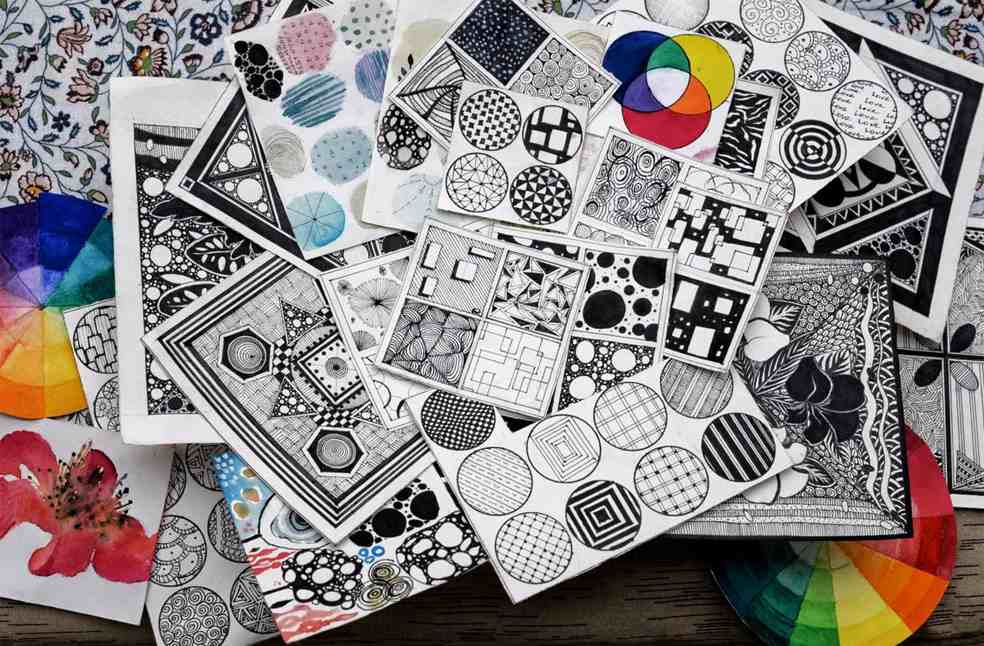 Drawings spread on a table