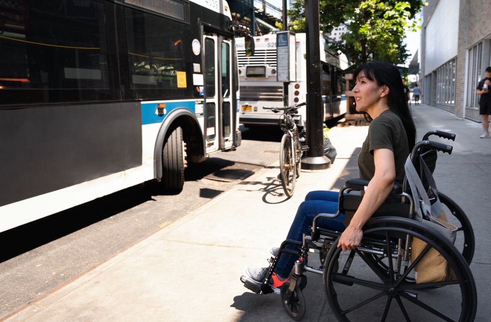 Full shot woman waiting for the bus