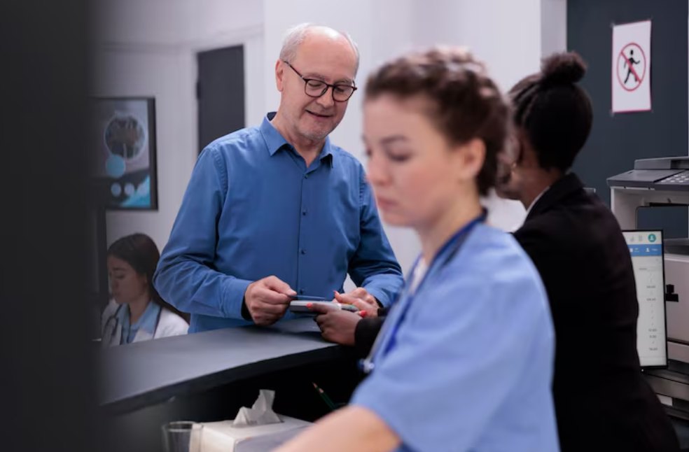 Patient at a hospital billing counter