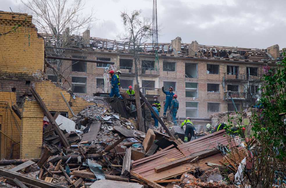Firefighters navigate the destruction in Kyiv, Ukraine, showcasing bravery and resilience in wartime