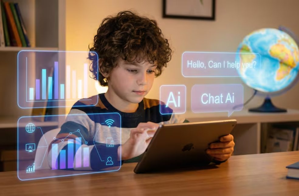 Child using an AI chatbot on a laptop