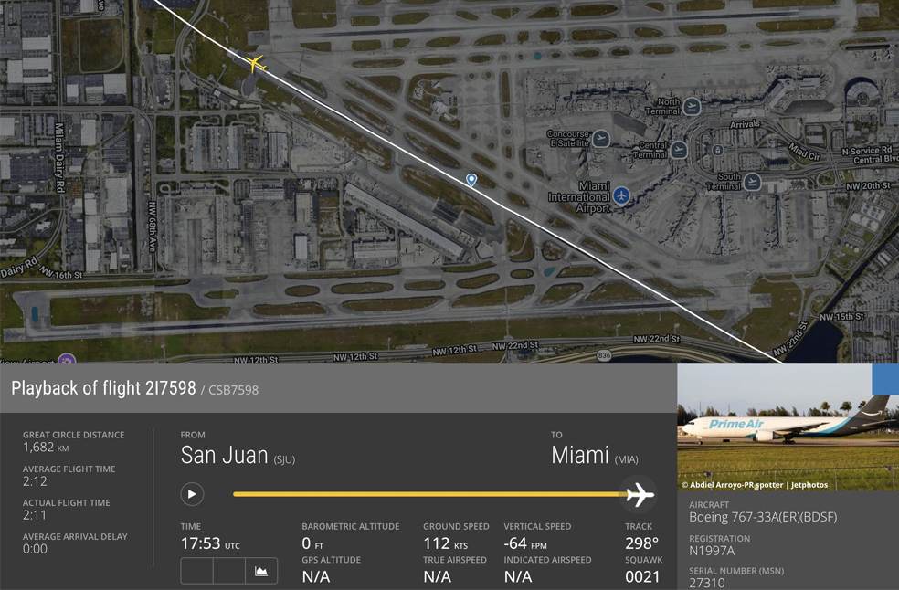 Amazon Cargo plane crash Miami-Image Via-X-FlightRadar