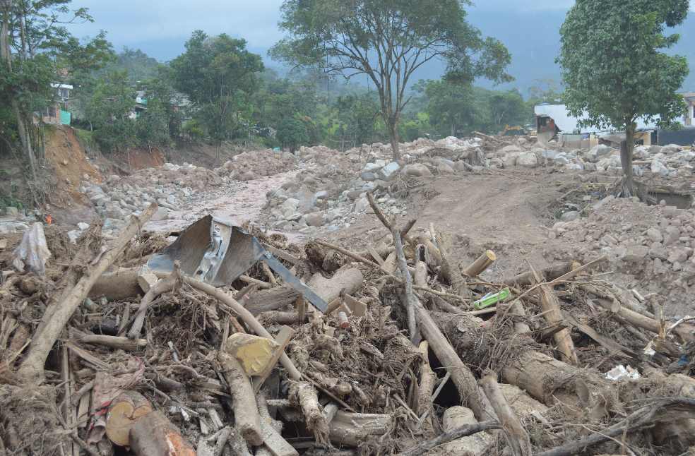 Debris and destruction after a severe landslide in Mocoa, Colombia