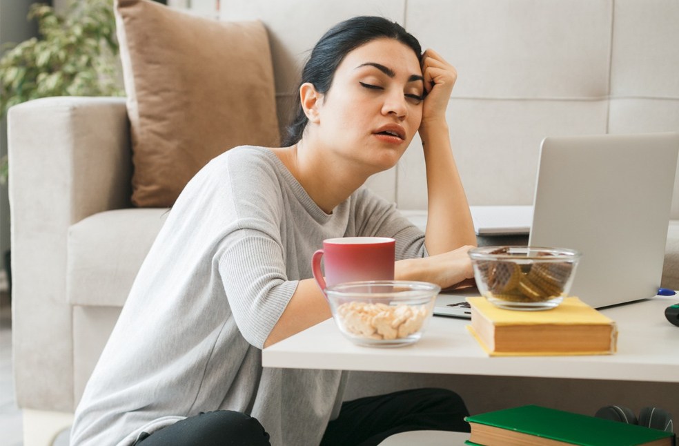 A woman feeling tired in the morning