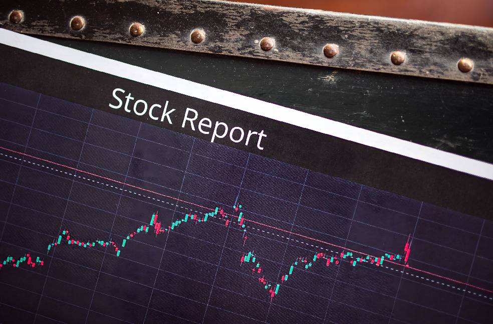 Detailed view of a stock report displaying a market performance graph with data trends.