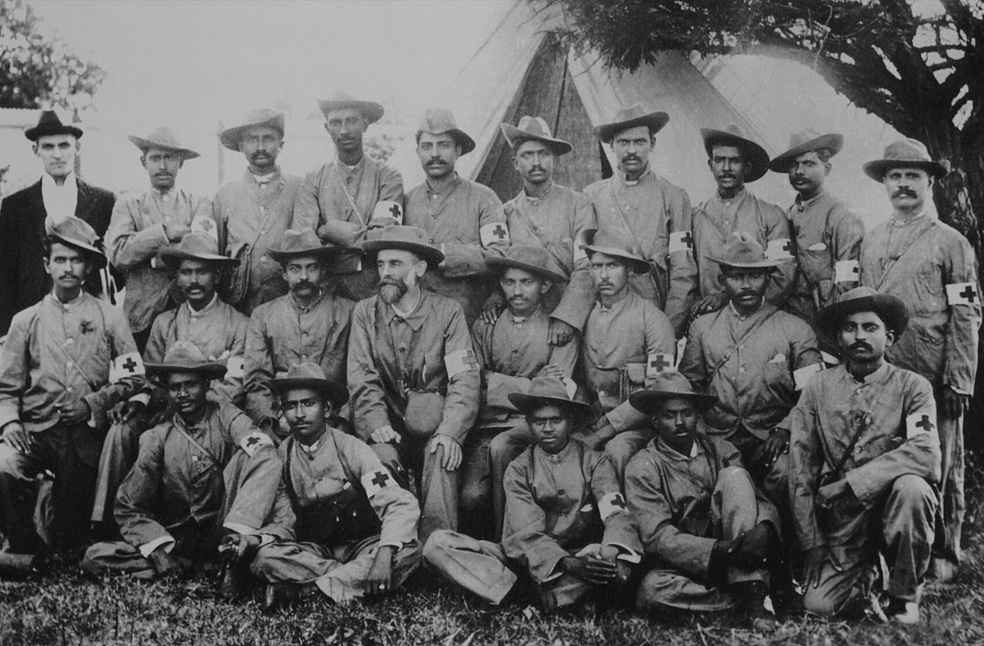 Mahatma Gandhi with members of the Indian Ambulance Corps during the Boer War