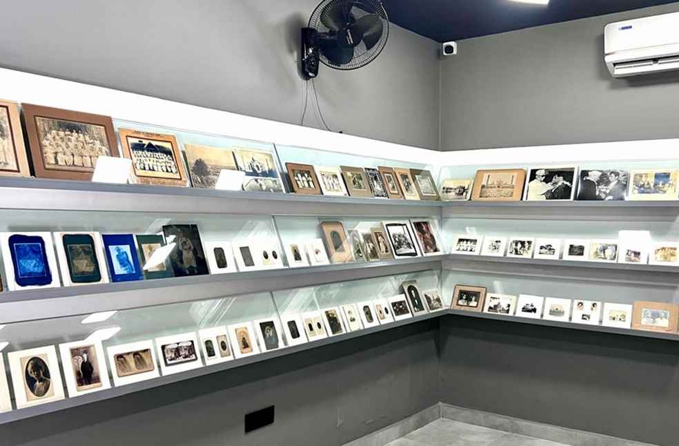 Archival photographs and historic photographic material displayed inside PhotoMuse, The Museum of Photography.