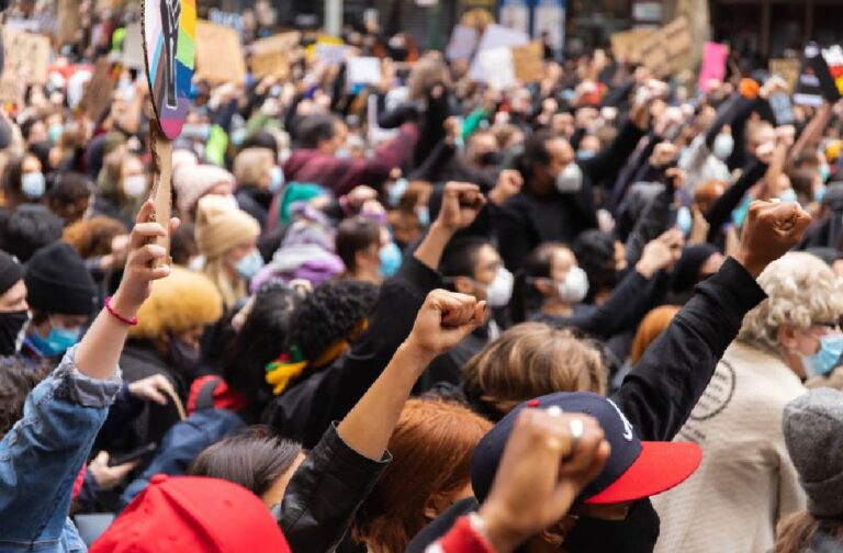 French education crisis deepens with nationwide student protests A large group of people in Melbourne protesting for justice and equality.